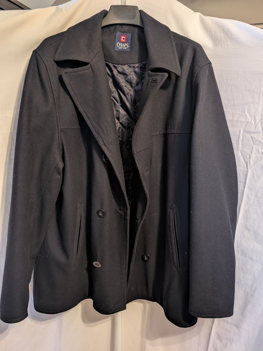 Chaps Black Double-Breasted Wool Peacoat